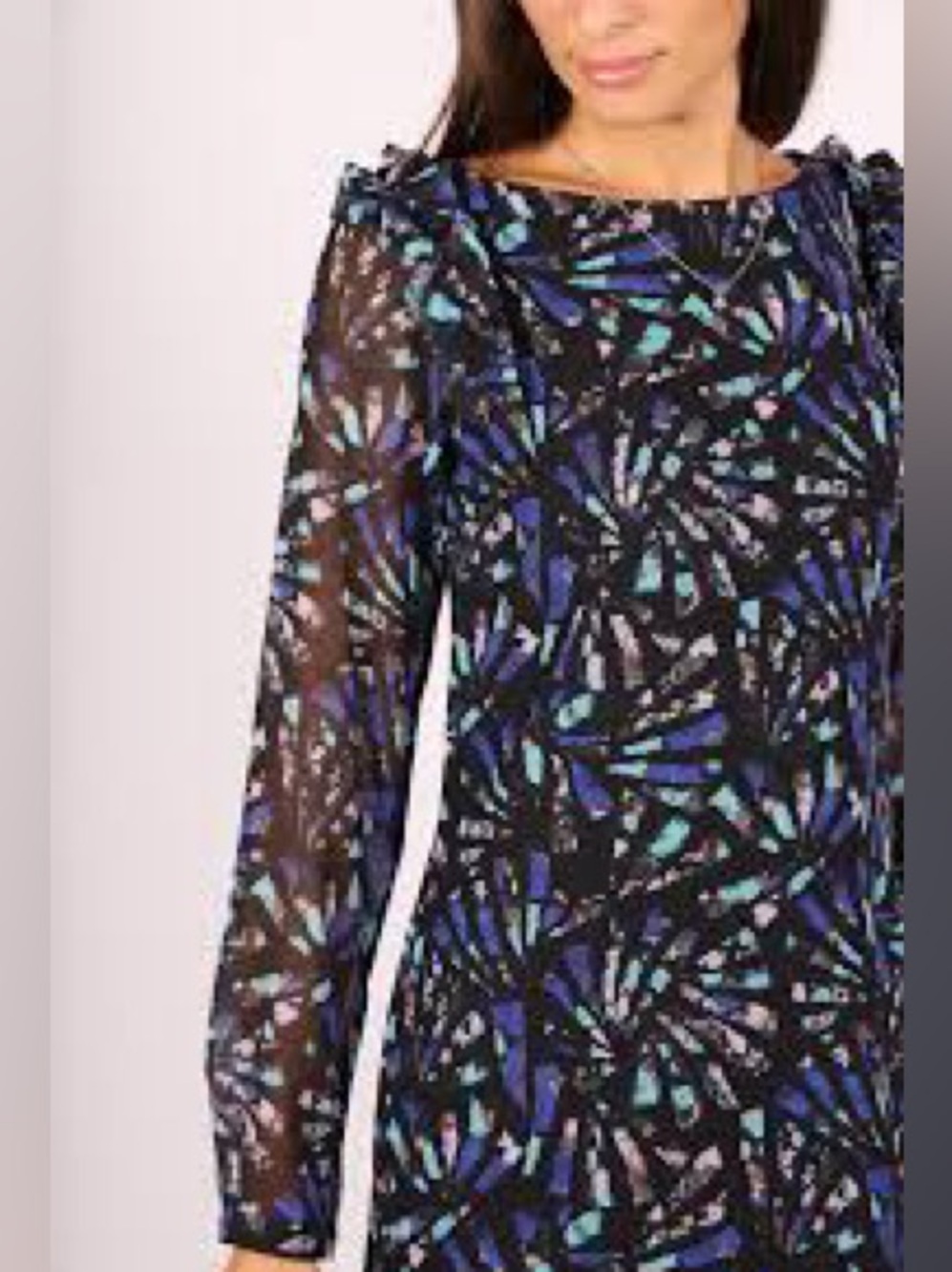 Molly Braken Black & Blue Mosaic Print Long Sleeve Women's Dress